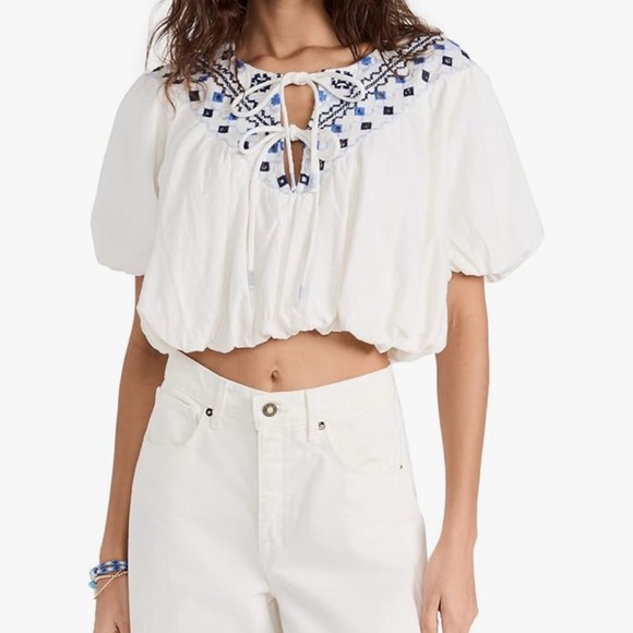Free People Tops - NWOT FP FREE PEOPLE
Joni Embroidered Top - Blue & White